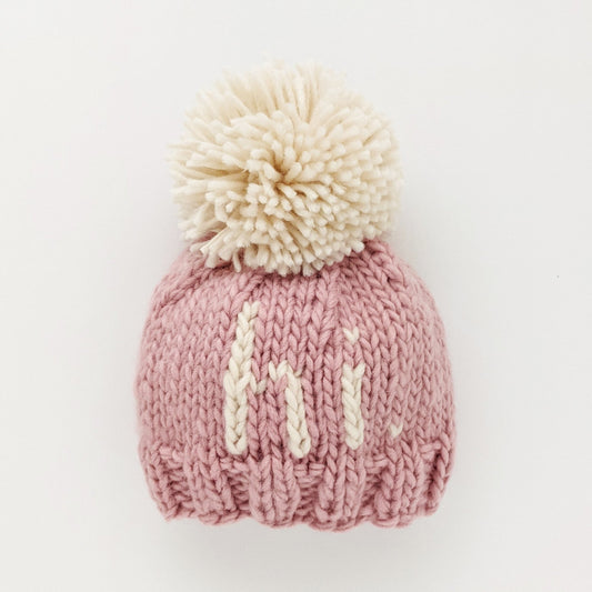 Rosy "Hi" Hand Knit Beanie