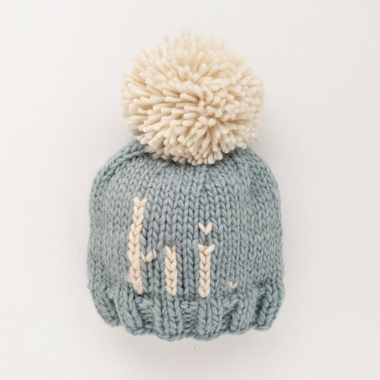 Surf Blue "Hi" Hand Knit Beanie