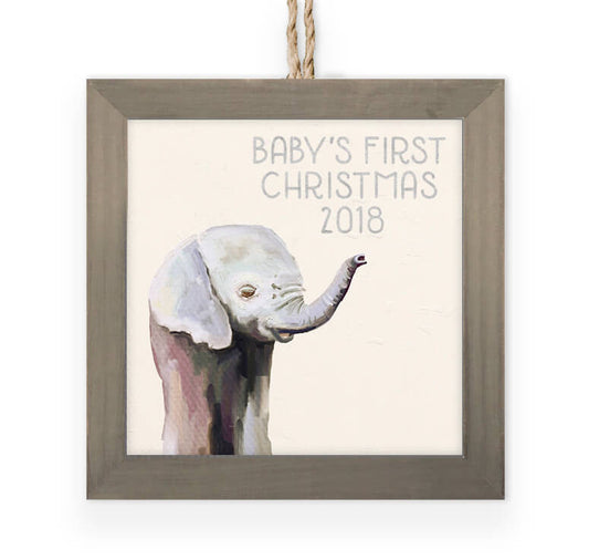 Green Baby Elephant Wooden Framed Ornament