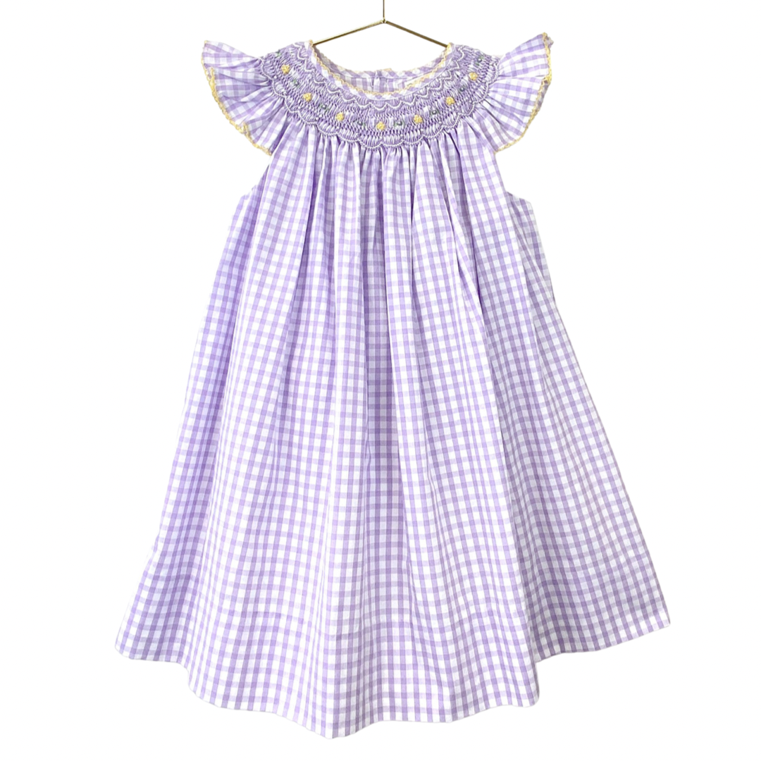 Lavender Gingham Angel Sleeve Bishop Dress