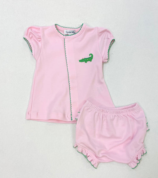 Pink Tiny Alligator Ruffle Diaper Cover Set