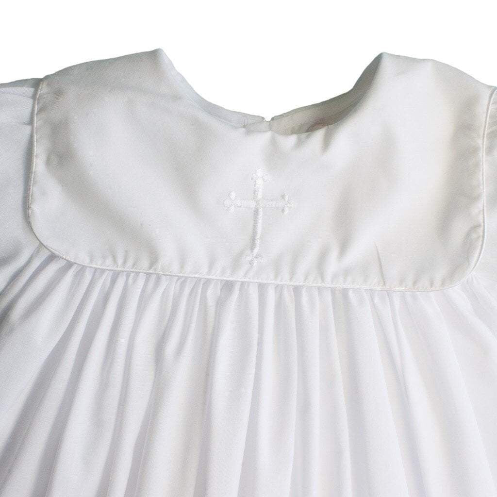 Square Collar with Embroidered Cross Girls Christening Gown