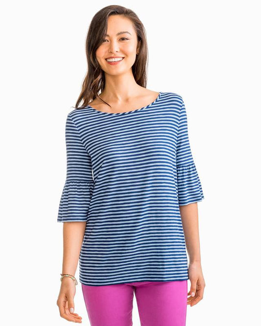 Ruffle Stripe Heather Fore Knit Top