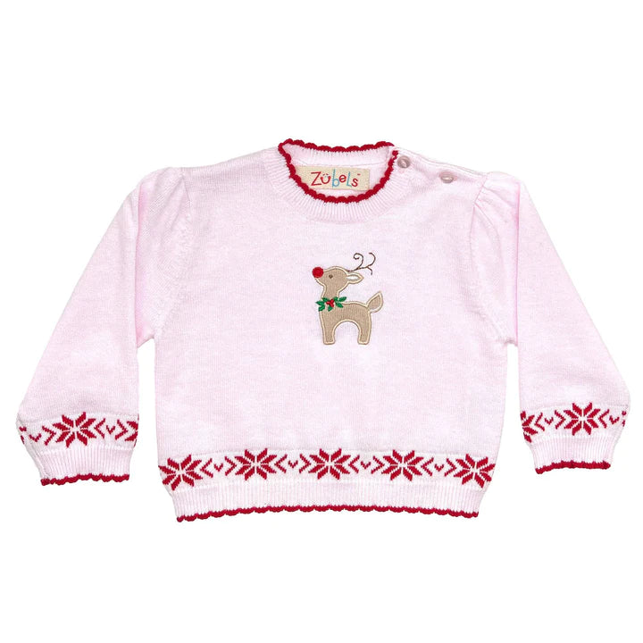 Reindeer Lightweight Knit Sweater in Pink
