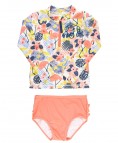 Tropical Flamingo LS Zipper RAsh Guard Bikini