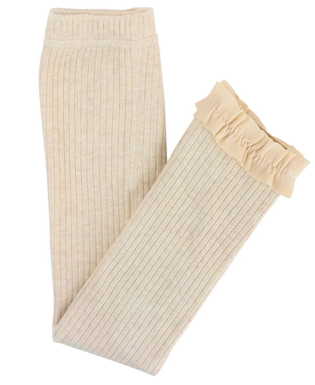 Oatmeal Ribbed Footless Ruffle TIghts