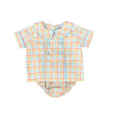 Fall Plaid Piped Chest Boys Bloomer Set