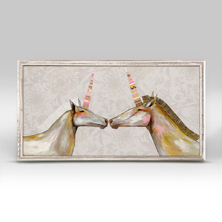 Unicorns with Patterned Horns Floral Fantasy Mini Framed Canvas